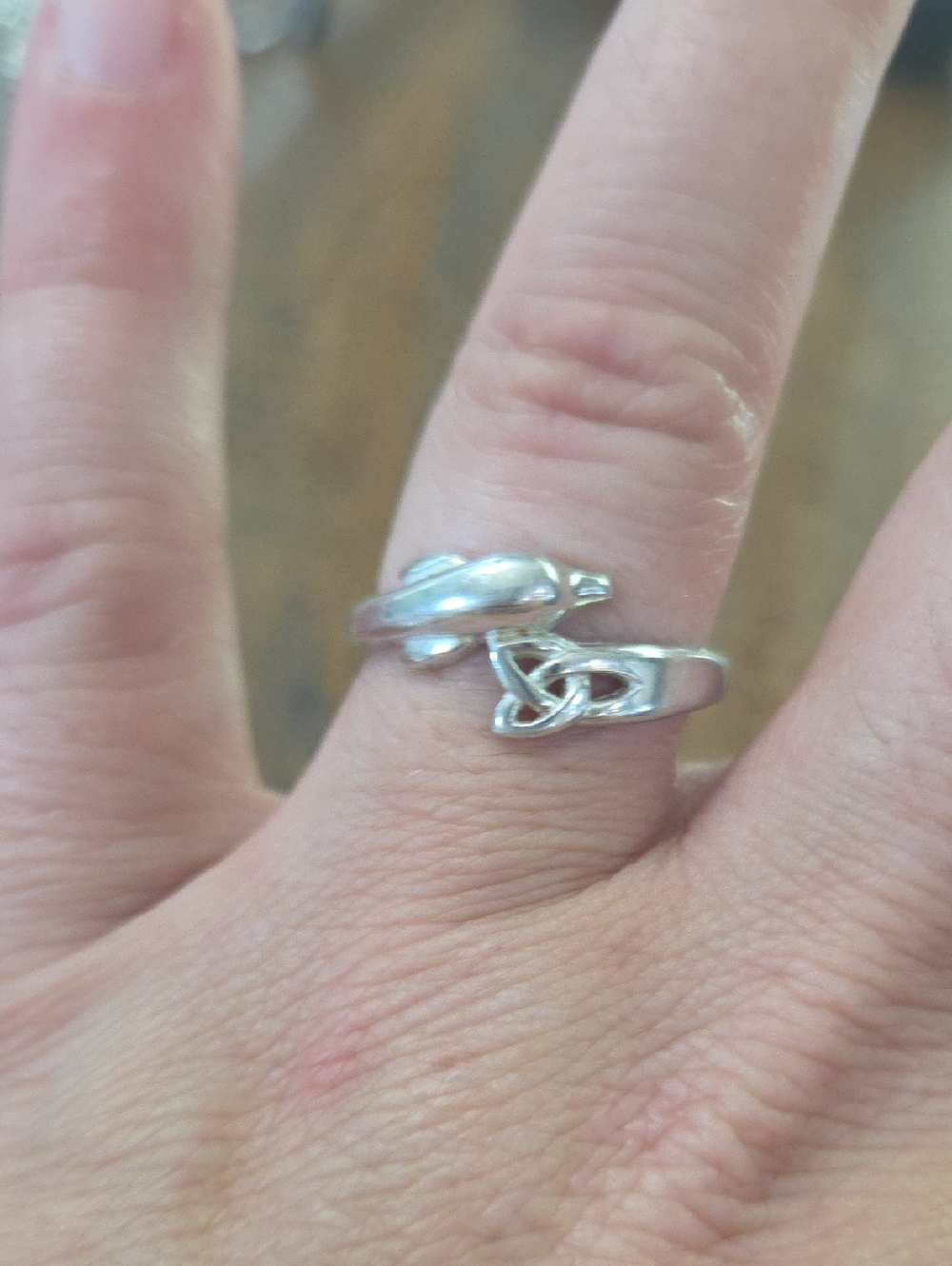 Sterling Silver Celtic Dolphin Wrap Ring - Silver